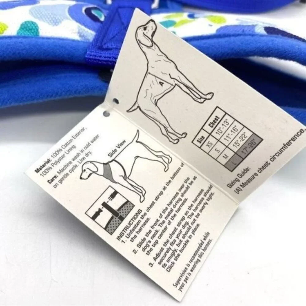 Dog Harness Casual Canine Blue Floral Mod Print Size Large New